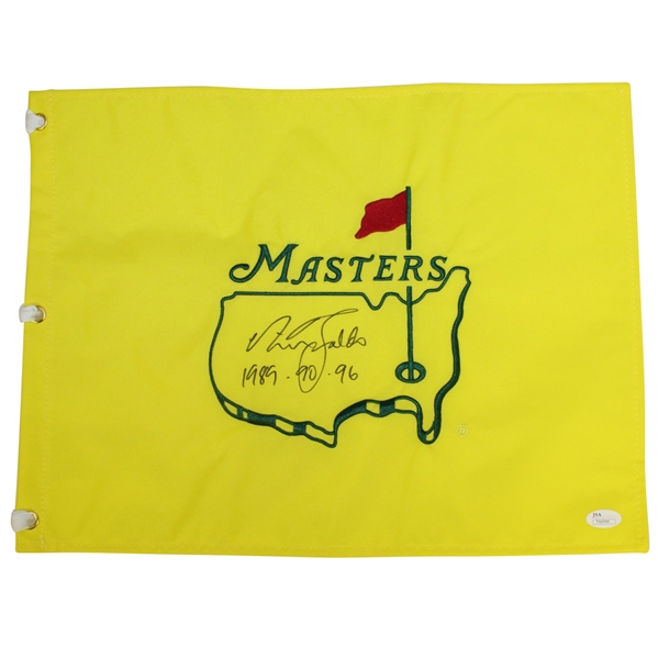 Nick Faldo Signed Undated Masters Embroidered Flag with Years Won Inscription JSA #T66094