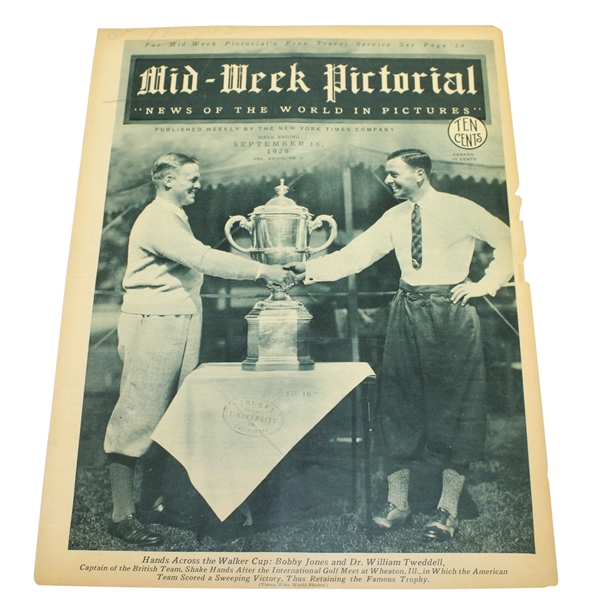 1928 Bobby Jones Walker Cup Mid Week Pictorial on Cover - Cover Only