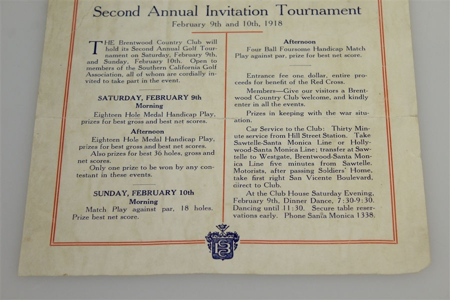 1918 Brentwood Country Club 2nd Annual Invitation Tournament Program/Sheet - SCGA