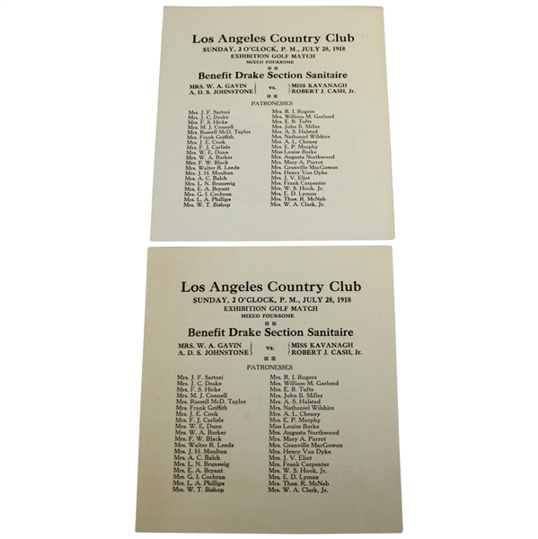 Two 1918 Los Angeles Country Club Exhibition Golf Match Mixed Foursome Programs