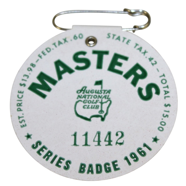 1961 Masters Tournament Series Badge #11442 - Gary Player Winner