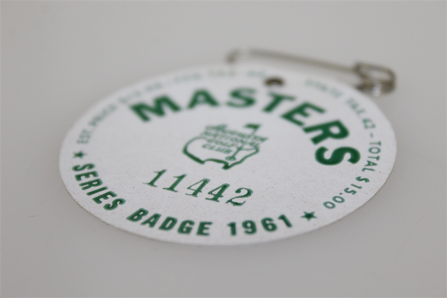 1961 Masters Tournament Series Badge #11442 - Gary Player Winner
