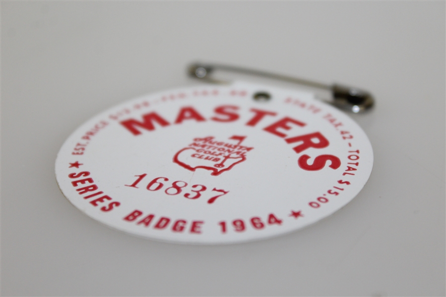 1964 Masters Tournament Series Badge #16837 - Arnold Palmer Winner