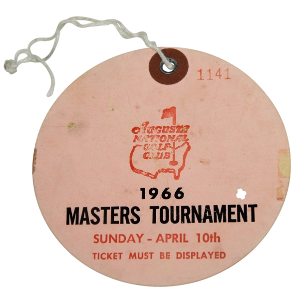 1966 Masters Tournament Sunday Ticket #1141 - Jack Nicklaus Winner