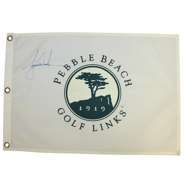 Tiger Woods Signed Pebble Beach Golf Links White Screen Flag JSA ALOA