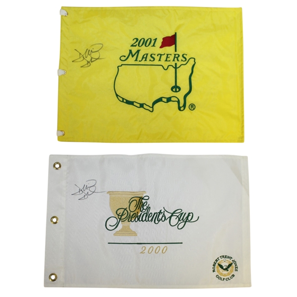David Duval Signed 2001 Masters Embroidered Flag & 2000 President's Cup Flag JSA ALOA
