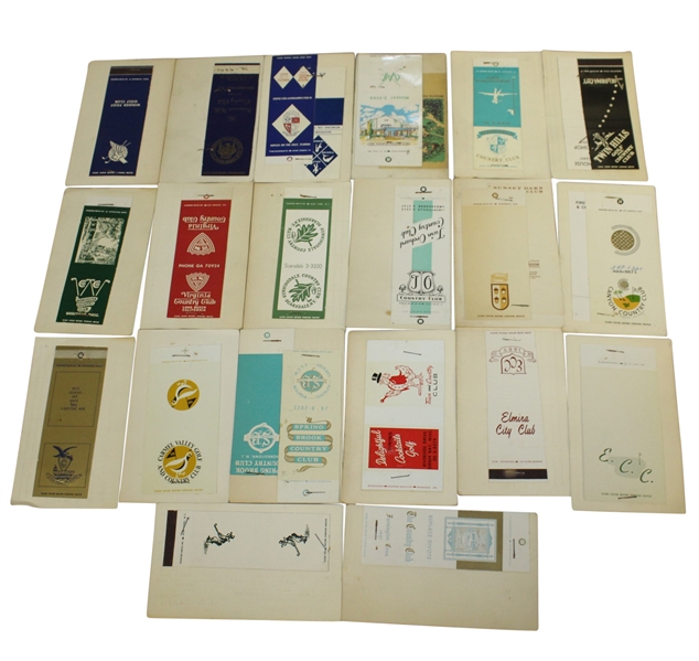 Twenty Golf Club Matchbook Covers - Each Stapled to 3x5 Card with Order History