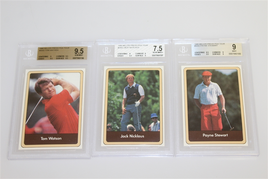 1986 Miller Press PGA Tour Complete Card Set with Six Key Cards Slabbed/Graded