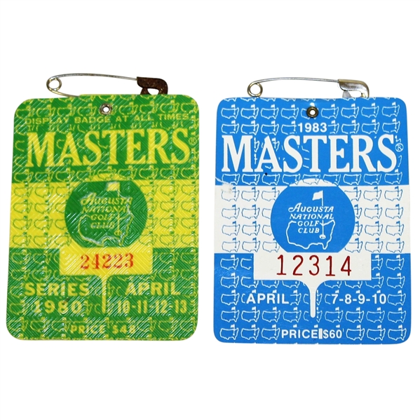 1980 & 1983 Masters Tournament Badges - Seve Ballesteros Winner