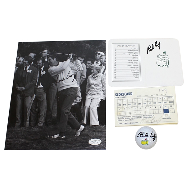Charles Coody Signed Masters Golf Ball, Augusta Scorecard, 8x10 Photo, & Scorecard JSA ALOA