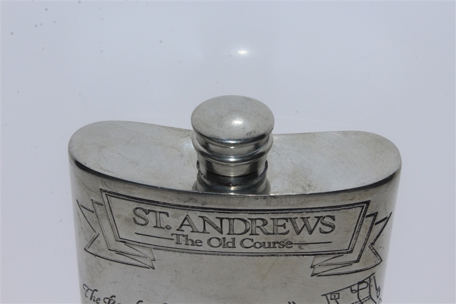 St. Andrews 'The Old Course' Pewter Flask with Course Layout - Great Condition