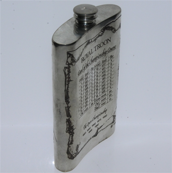 Royal Troon Pewter Flask with Course Layout & Scorecard Engraved - Great Condition