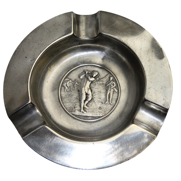 1930's Howard Pewter Ash Tray with Pre-Swing Golfer Scene with Caddy & Others