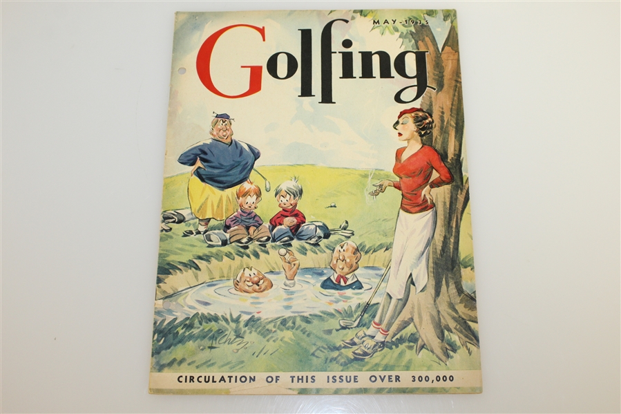 1935 May & June Golfing Magazines - Woman Smoking Cover & Salesman on the Course Cover