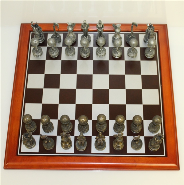 Golf Themed Chess Set - Golfers, Flags, Bags, Trophy Pieces with Wooden Chess Board