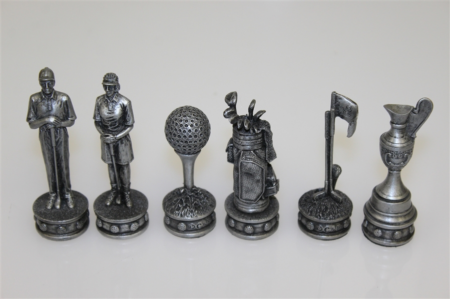 Golf Themed Chess Set - Golfers, Flags, Bags, Trophy Pieces with Wooden Chess Board