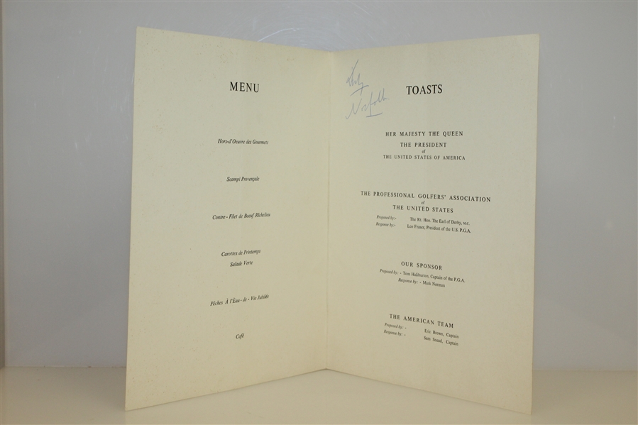 1969 Ryder Cup at The Prince of South Wales Southport Dinner Menu