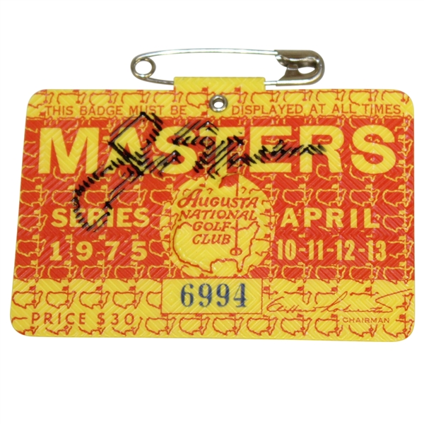 Jack Nicklaus Signed 1975 Masters Badge #6994 JSA ALOA