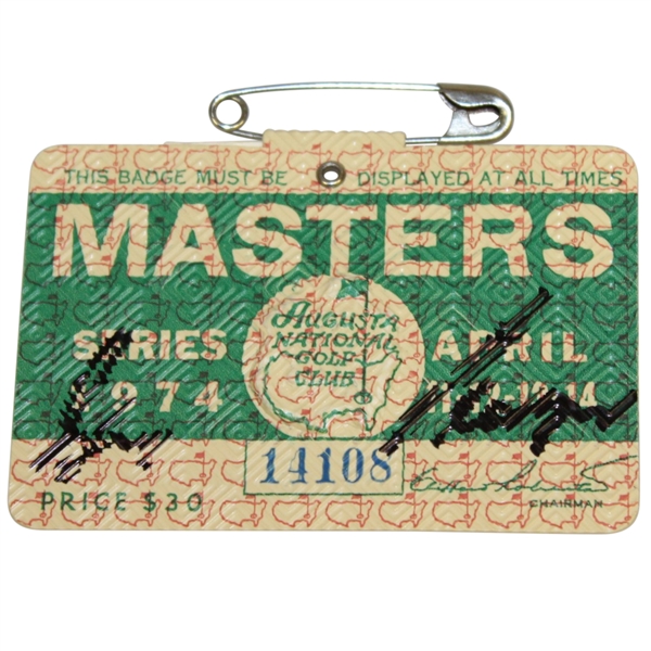 Gary Player Signed 1974 Masters Badge #14108 JSA ALOA