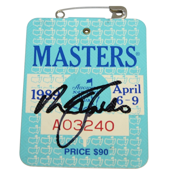 Nick Faldo Signed 1989 Masters Badge #A03240 JSA ALOA