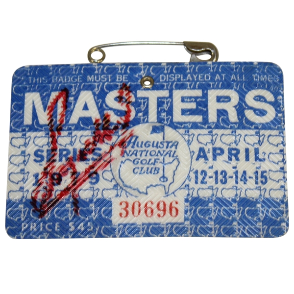 Fuzzy Zoeller Signed 1979 Masters Badge #30696 JSA ALOA