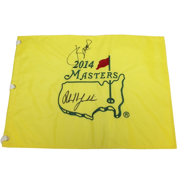 Jordan Spieth & Phil Mickelson Signed 2014 Masters Embroidered Flag JSA ALOA