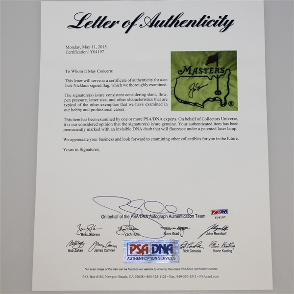Jack Nicklaus Signed Undated Masters Embroidered Flag PSA/DNA #Y04197