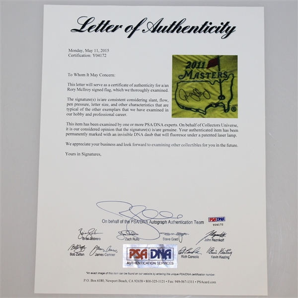 Rory McIlroy Signed 2011 Masters Embroidered Flag PSA/DNA #Y04172