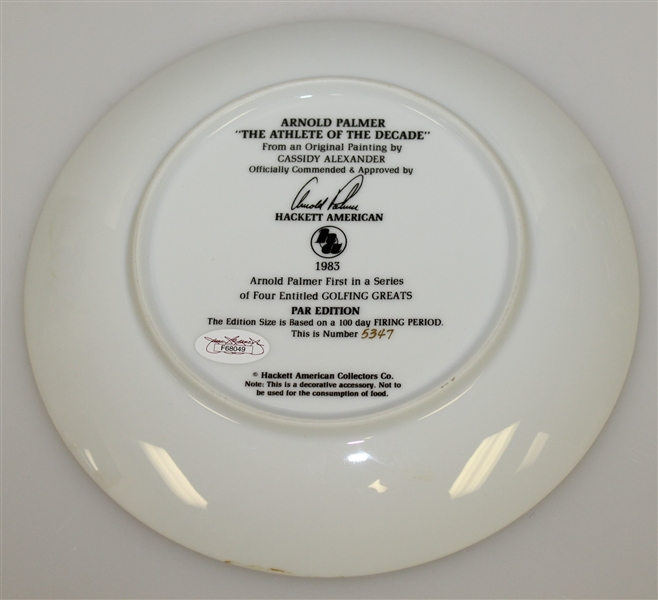 Arnold Palmer Signed 1983 'Athlete of the Decade' Golfing Greats Plate JSA #F68049