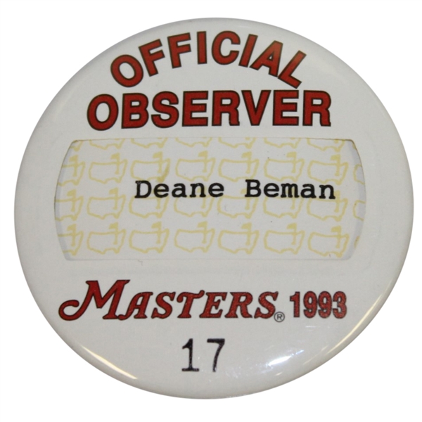 Deane Beman's 1993 Masters Tournament Official Observer Badge #17