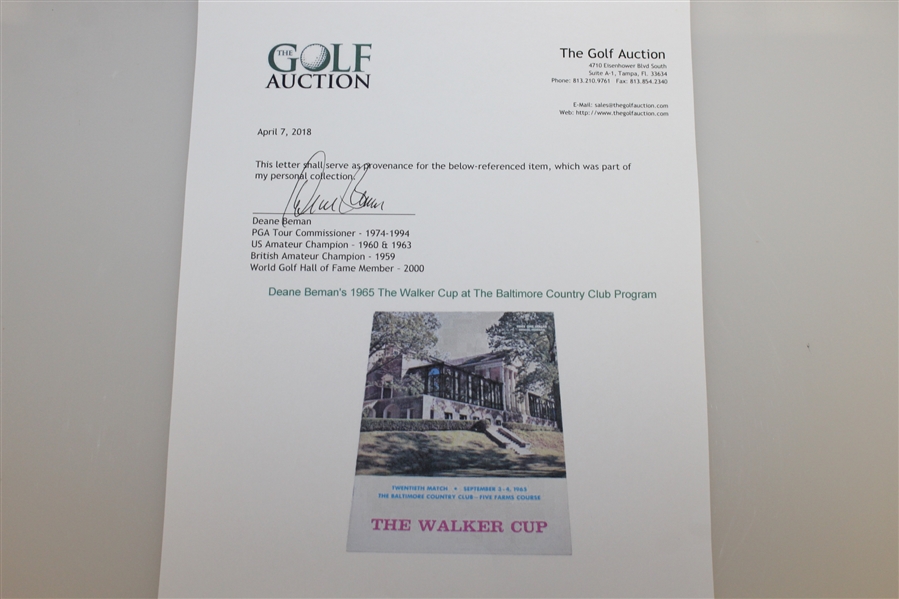 Deane Beman's 1965 The Walker Cup at The Baltimore Country Club Program 