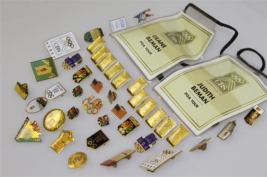 Deane Beman's Miscellaneous Olympics Pins, Badges, & Credentials