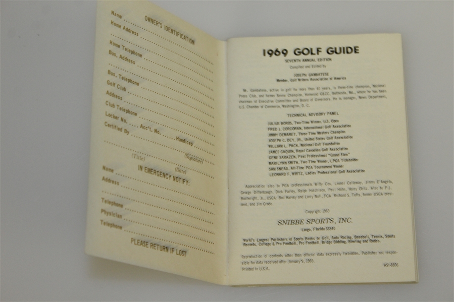 1969 Masters Tournament Cadillac Sponsored Telecast Golf Guide Booklet