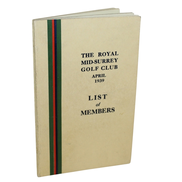 The Royal Mid-Surrey Golf Club 1939 List of Members - J. H. Taylor Listed as Honorary Member