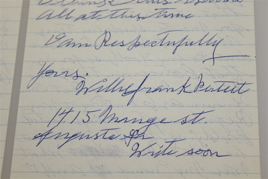Willie 'Cemetery' Perteet 2pg Letter with Endorsed Check - President Eisenhower Augusta Caddy JSA ALOA