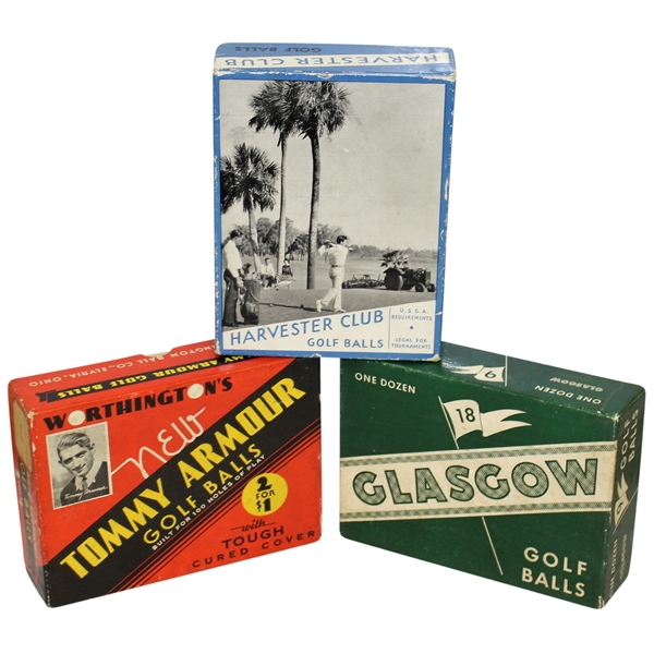 Three Vintage Golf Ball Boxes - Tommy Armour, Glasgow, & Harvester Club