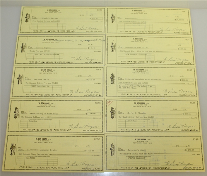 Twenty Ben Hogan Signed Personal BankOne Checks - 1991 JSA ALOA
