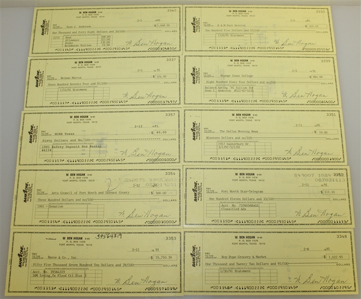 Twenty Ben Hogan Signed Personal BankOne Checks - 1991 JSA ALOA