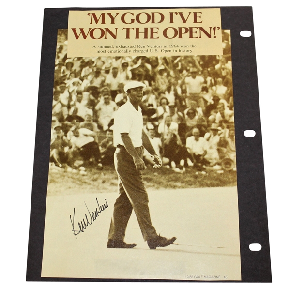 Ken Venturi Signed Double Sided Scrapbook Page - Magazine & Golf Digest JSA ALOA