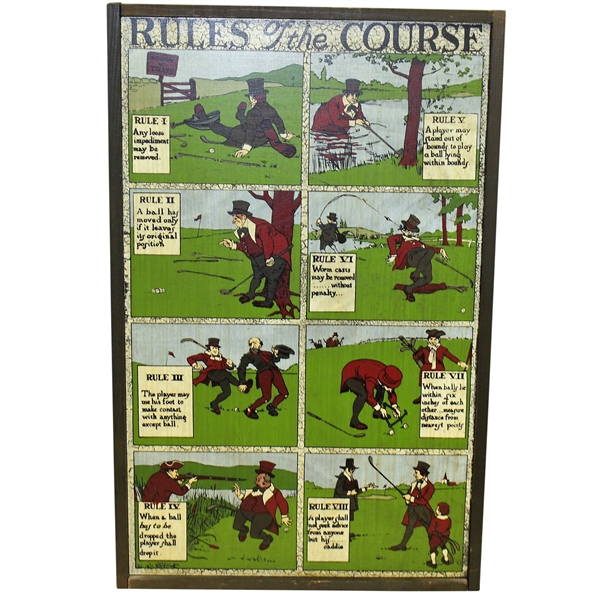 Vintage 'Rules of the Course' Wall Plaque with Eight Depictions - Framed