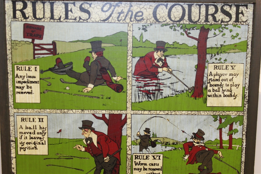 Vintage 'Rules of the Course' Wall Plaque with Eight Depictions - Framed