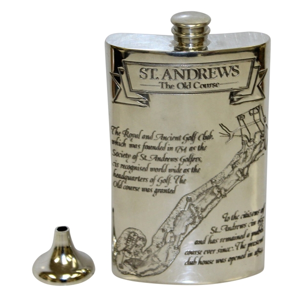 St. Andrews 'The Old Course' Pewter Flask with Course Layout - Great Condition with Original Box