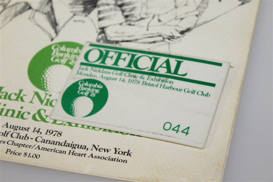 Jack Nicklaus Signed 1978 Golf Clinic & Exhibition Program with Badge JSA ALOA