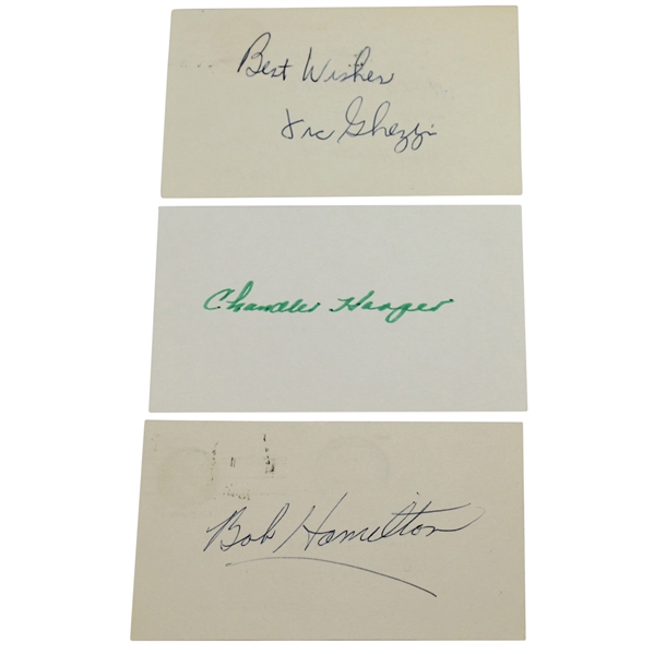 Vic Ghezzi, Chandler Harper, & Bob Hamilton Signed 3x5 Cards JSA ALOA