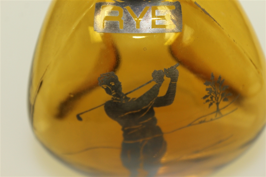 Classic Post-Swing Silver-Plate Golfer on Glass Rye Bottle - No Stopper