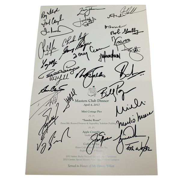 2017 Masters Champions Dinner Menu Signed by ALL - Nicklaus, Woods, Spieth, and others JSA ALOA