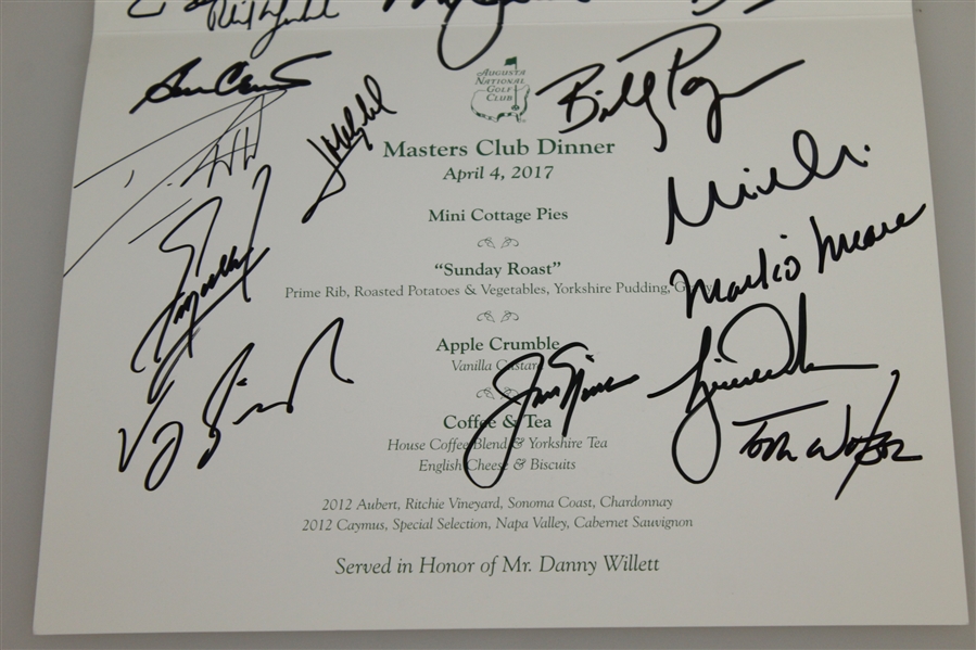2017 Masters Champions Dinner Menu Signed by ALL - Nicklaus, Woods, Spieth, and others JSA ALOA