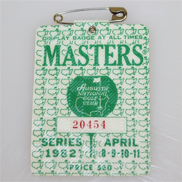 1982 Masters Badge, Par 3 Ticket, Daily Ticket, Spectator Guide, & Thurs-Sun Pairing Sheets with Par 3