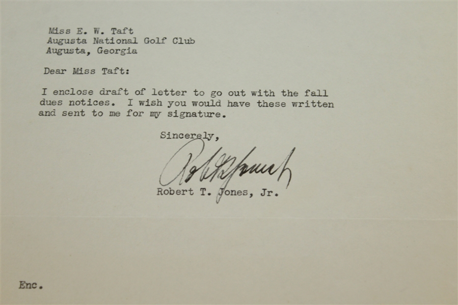 Bobby 'Robert T Jones, Jr.' Jones Signed 1938 Typed Letter to Augusta National JSA ALOA 