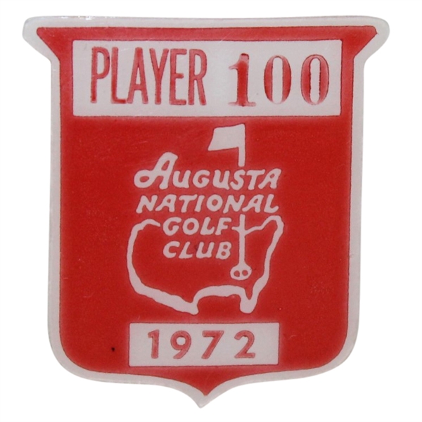 Bob Goalby's 1972 Masters Tournament Contestant Badge #100 - Jack Nicklaus Winner